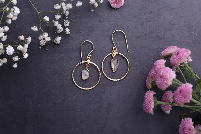 Moon Stone Brass Earring | Peace Moon Stone Brass Earring | Peace